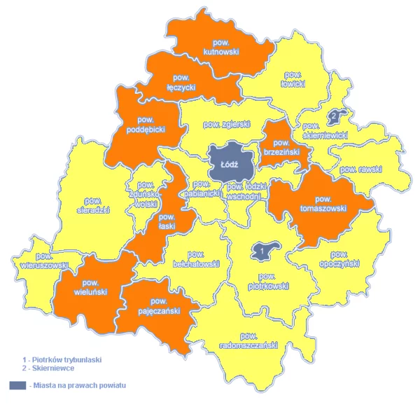 Województwo Łódzkie - mapa powiatów punktowanych